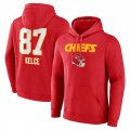 Cheap Men's Kansas City Chiefs #87 Travis Kelce Red Wordmark Player Name & Number Pullover Hoodie