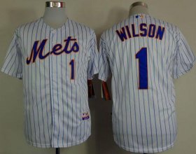 Wholesale Cheap Mets #1 Mookie Wilson White(Blue Strip) Home Cool Base Stitched MLB Jersey