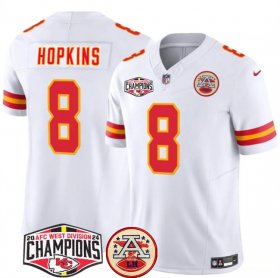 Cheap Men\'s Kansas City Chiefs #8 DeAndre Hopkins White F.U.S.E. 2024 AFC West Division Champions Vapor Limited Stitched Football Jersey