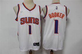 Wholesale Cheap Men\'s Phoenix Suns #1 Devin Booker White Nike 75th Anniversary Diamond 2021 Stitched Jersey