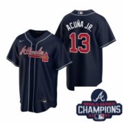 Wholesale Cheap Men Nike Atlanta Braves 13 Ronald Acuna Jr Navy Alternate Stitched Baseball Stitched MLB 2021 Champions Patch Jersey