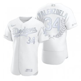 Wholesale Cheap Men\'s Los Angeles Dodgers #34 Fernando Valenzuela White Nike Flexbase Fashion Jersey