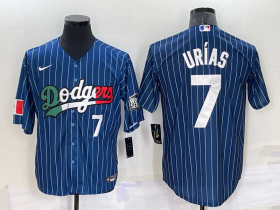 Wholesale Cheap Men\'s Los Angeles Dodgers #7 Julio Urias Number Navy Blue Pinstripe 2020 World Series Cool Base Nike Jersey