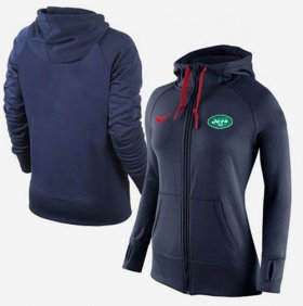 Wholesale Cheap Women\'s Nike New York Jets Full-Zip Performance Hoodie Dark Blue