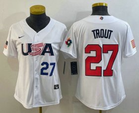 Cheap Women\'s USA Baseball #27 Mike Trout Number 2023 White World Classic Replica Stitched Jersey