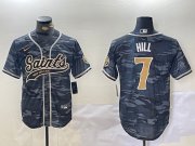 Men's New Orleans Saints #7 Taysom Hill Grey Camo With Patch Cool Base Stitched Baseball Jersey