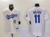 Men's Los Angeles Dodgers #11 Miguel Rojas Number White Cool Base Stitched Jerseys