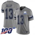 Wholesale Cheap Nike Cowboys #13 Michael Gallup Gray Men's Stitched With Established In 1960 Patch NFL Limited Inverted Legend 100th Season Jersey