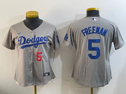 Cheap Women's Los Angeles Dodgers #5 Freddie Freeman Number Grey Cool Base Stitched Jersey