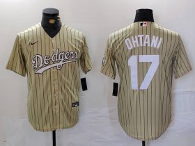 Cheap Men\'s Los Angeles Dodgers #17 Shohei Ohtani Cream Pinstripe Cool Base Stitched Jersey