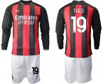 Wholesale Cheap Men 2020-2021 club AC milan home long sleeve 19 red Soccer Jerseys