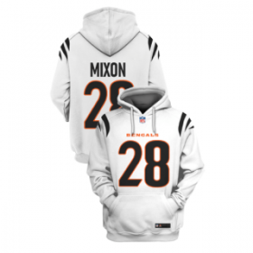 Wholesale Cheap Men\'s Cincinnati Bengals #28 Joe Mixon White 2021 Pullover Hoodie