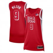 Cheap Women's USA Basketball #9 A'ja Wilson Red 2024 Swingman Stitched Jersey