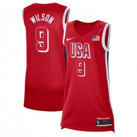 Cheap Women\'s USA Basketball #9 A\'ja Wilson Red 2024 Swingman Stitched Jersey