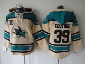 Wholesale Cheap Sharks #39 Logan Couture Cream Sawyer Hooded Sweatshirt Stitched NHL Jersey