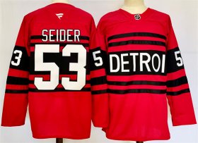 Men\'s Detroit Red Wings 53 Moritz Seider Red 2024-25 Reverse Retro Stitched Jersey