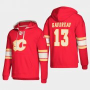 Wholesale Cheap Calgary Flames #13 Johnny Gaudreau Red adidas Lace-Up Pullover Hoodie