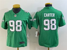 Cheap Women\'s Philadelphia Eagles #98 Jalen Carter Green 2023 F.U.S.E. Stitched Football Jersey(Run Small)