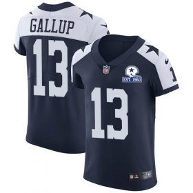 Wholesale Cheap Nike Cowboys #13 Michael Gallup Navy Blue Thanksgiving Men\'s Stitched With Established In 1960 Patch NFL Vapor Untouchable Throwback Elite Jersey