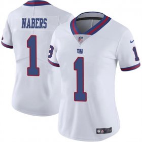 Women\'s New York Giants #1 Malik Nabers White Color Rush Stitched Jersey(Run Small)