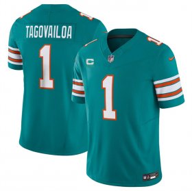 Cheap Men\'s Miami Dolphins #1 Tua Tagovailoa Aqua 2023 F.U.S.E Alternate With 3-Star C Patch Vapor Limited Stitched Football Jersey