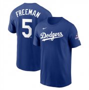 Cheap Men's Los Angeles Dodgers #5 Freddie Freeman Royal 2024 World Series Champions Name & Number T-Shirt