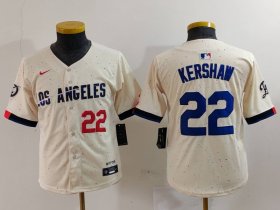 Cheap Youth Los Angeles Dodgers #22 Clayton Kershaw Number Cream 2024 City Connect Limited Stitched Jersey