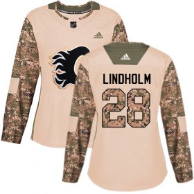 Wholesale Cheap Adidas Flames #28 Elias Lindholm Camo Authentic 2017 Veterans Day Women\'s Stitched NHL Jersey