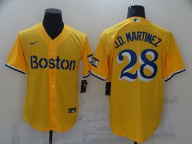 Wholesale Cheap Men Boston Red Sox 28 J.D.Martinez Yellow City Edition Game 2021 Nike MLB Jerseys