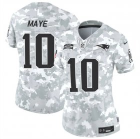 Cheap Women\'s New England Patriots #10 Drake Maye 2024 F.U.S.E Arctic Camo Salute To Service Limited Stitched Jersey(Run Small)