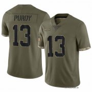 Wholesale Cheap Men's San Francisco 49ers #13 Brock Purdy 2022 Olive Salute To Service Limited Stitched Jersey