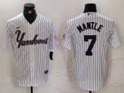 Cheap Men's New York Yankees #7 Mickey Mantle White Pinstripe Fashion Cool Base Jersey