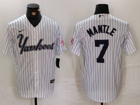 Cheap Men\'s New York Yankees #7 Mickey Mantle White Pinstripe Fashion Cool Base Jersey