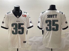 Men\'s Philadelphia Eagles #35 Boston Scott White 2025 Super Bowl LIX Patch Vapor Untouchable Limited Stitched Football Jersey