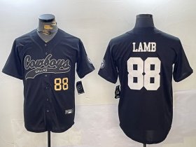 Cheap Men\'s Dallas Cowboys #88 CeeDee Lamb Black With Patch Cool Base Stitched Baseball Jerseys