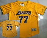 Cheap Men's Los Angeles Lakers #77 Luka Doncic Yellow Short Sleeved AU Throwback Jersey