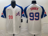 Cheap Men's Atlanta Braves #99 Spencer Strider Number White 2023 City Connect Cool Base Stitched Jerseys