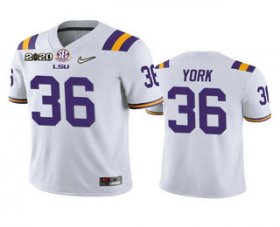 Wholesale Cheap Men\'s LSU Tigers #36 Cade York White 2020 National Championship Game Jersey