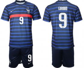 Wholesale Cheap Men 2020-2021 European Cup France home blue 9 Soccer Jersey