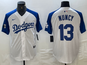 Cheap Men\'s Los Angeles Dodgers #13 Max Muncy White Blue Fashion Stitched Cool Base Limited Jerseys