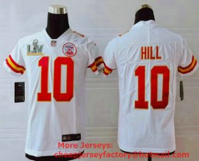 Wholesale Cheap Youth Kansas City Chiefs #10 Tyreek Hill White 2021 Super Bowl LV Vapor Untouchable Stitched Nike Limited NFL Jersey