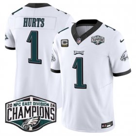 Cheap Men\'s Philadelphia Eagles #1 Jalen Hurts White 2024 NFC East Champions With 3-Star C Patch F.U.S.E. Vapor Untouchable Limited Stitched Football Jersey