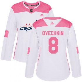 Wholesale Cheap Adidas Capitals #8 Alex Ovechkin White/Pink Authentic Fashion Women\'s Stitched NHL Jersey