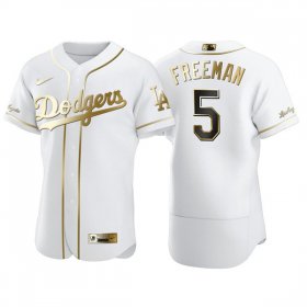 Wholesale Cheap Men\'s Los Angeles Dodgers #5 Freddie Freeman White Golden Flex Base Stitched Jersey