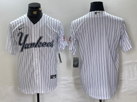 Wholesale Cheap Men\'s New York Yankees Blank White Pinstripe Fashion Cool Base Jersey