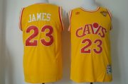 Wholesale Cheap Men's Cleveland Cavaliers #23 LeBron James 2017 The NBA Finals Patch CavFanatic Yellow Hardwood Classics Soul Swingman Throwback Jersey