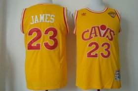 Wholesale Cheap Men\'s Cleveland Cavaliers #23 LeBron James 2017 The NBA Finals Patch CavFanatic Yellow Hardwood Classics Soul Swingman Throwback Jersey