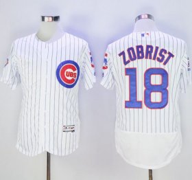 Wholesale Cheap Cubs #18 Ben Zobrist White Flexbase Authentic Collection with 100 Years at Wrigley Field Commemorative Patch Stitched MLB Jersey