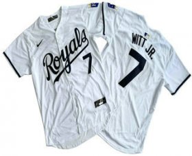 Cheap Men\'s Kansas City Royals #7 Bobby Witt Jr Number White Black Name Limited Stitched Jersey