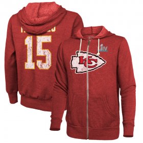 Wholesale Cheap Men\'s Kansas City Chiefs #15 Patrick Mahomes NFL Red Super Bowl LIV Bound Player Name & Number Full-Zip Hoodie